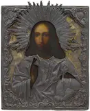 Russisch, Mitte 19.Jh by Christus Pantokrator mit Silberoklad, tempera, offered Dec 2016