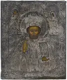 Russisch, 2.Hälfte 19.Jh by Hl. Nikolaus mit Silberoklad, tempera, offered Dec 2016