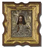 Russisch, 2 by Christus Pantokrator mit Silberoklad in Kiyot, tempera, offered Dec 2016