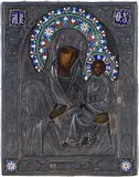 Russisch, Ende 19.Jh by Gottesmutter Jugskaja mit emailliertem Silberoklad, tempera, offered Dec 2016