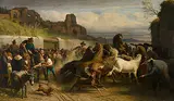 Italienischer Pferdemarkt, im Hintergrund die Caracalla-Thermen, 1856 by Emile Bourcart, oil on canvas, sold Dec 2016
