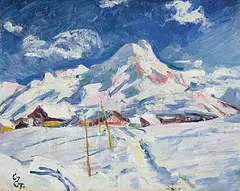 Winterlandschaft bei Maloja, Blick gegen den Piz da la Margna", 1924/25 by Giovanni Giacometti, oil on canvas, sold Dec 2016