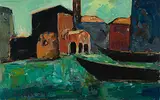 Gondeln in Venedig, 1954 by Carl junior Liner, oil on board, sold Dec 2016