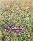 Hirschkalb in der Blumenwiese by Fritz Hug, 1983, oil on canvas, sold Dec 2016