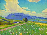 Vom Raten aus mit Aegerisee", 1991 by Karl Landolt, oil on canvas, offered Dec 2016