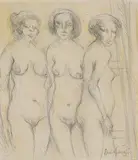 Drei stehende, weibliche Akte by Edmondo Dobrzanski, pencil, offered Dec 2016