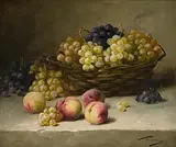 Stilleben mit Trauben und Pfirsichen by Alfred-Arthur Brunel de Neuville, oil on canvas, sold Sep 2016