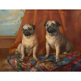 Portrait of Two Pug Dogs by Alberto S. Spinzio, oil on canvas, sold Dec 2023