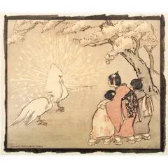 White Peacock by Helen Hyde, 1914, woodcut, sold Dec 2023