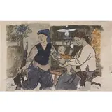 Domestic Scene by Hoàng Tích Chù, 1966, woodblock print, sold Dec 2023