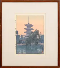 Pagoda in Kyoto by Tōshi Yoshida, 1937, Woodblock Print in Colors, sold Mar 2025