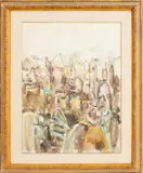 Cityscape Scene by Mordechai Blum, 1986, Watercolor on Paper, sold Mar 2025