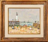 Plage Trouville" [Trouville Beach] by Jacques Bouyssou, Oil on Canvas, sold Apr 2025