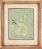 Handprint with Bird & Flower by Sterling Strauser, oil on board, sold Jan 2024