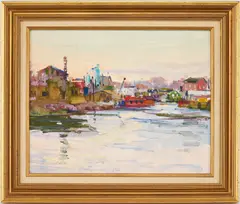 Harbor Scene, Norwalk by Doug Higgins, oil on panel, sold Jan 2024