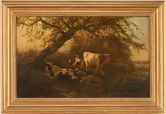 19th century , Cattle Sheep at Rest by J. C. Thom, oil on canvas, sold Jan 2024