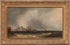 19th c. Seascape, Ships a Stormy Sea by William McAlpine, oil on canvas, sold Jan 2024