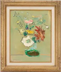 Floral Still Life by Sterling Strauser, oil on board, sold Jan 2024
