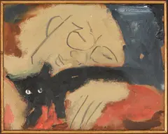 Self Portrait with Cat by Sterling Strauser, oil on board, sold Jan 2024