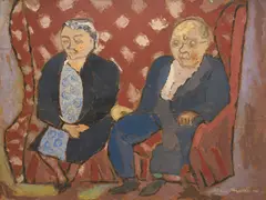 Elderly Couple by Large Sterling Strauser, oil on board, sold Jan 2024