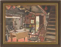 Cabin Interior by Bernard Gussow, oil on canvas board, sold Oct 2023