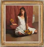 Kumei with Sunflowers by Don Seegmiller, 1999, oil on canvas, sold Oct 2023
