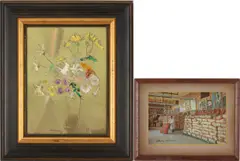 '68 Floral Still Life plus by Sterling Boyd Strauser, oil on board, sold Oct 2023