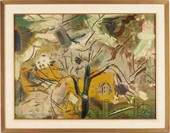 Expressionist Landscape by Sterling Strauser, oil on board, sold Oct 2023