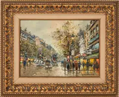 Paris Street Scene, Grands Boulevard by Antoine Blanchard, oil on canvas, sold Oct 2023