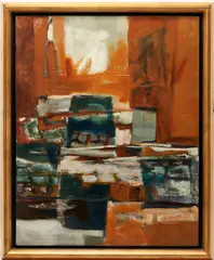 Abstract by Gus Baker, oil on canvas, sold Oct 2023