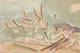 Abstract Landscape by Sterling Strauser, 1954, oil on board, sold Jul 2023