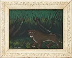 Jungle Scene, Lion by Victor Joseph Gatto, oil on board, sold Jul 2023