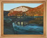 Fall Lake Scene, Cashiers NC by Joe Parrott, oil on board, sold Jul 2023
