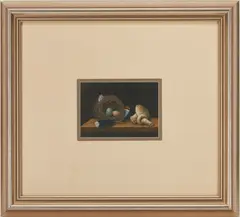 Trompe L'Oeil Still Life w/ Nest & Mushrooms by Werner Wildner, oil on panel, sold Jul 2023