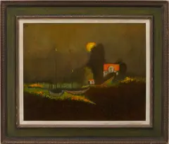 Lake Elkhart at Night by Lamar A. Briggs, oil on canvas, sold Jul 2023