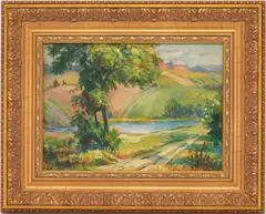 Impressionist , Rural Farm Scene by Francesco J. Spicuzza, oil on board, sold Jul 2023