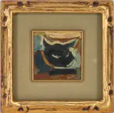 A Black Cat, Jasper by Sterling Strauser, oil on board, sold Jul 2023