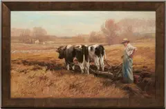 Pastoral Landscape , Man Plowing by Alexander Theobald Van Laer, oil on board, sold Jul 2023