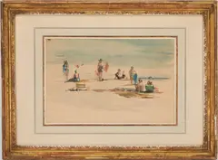 Bathers at Compo Beach by David Levine, watercolor on paper, sold Jul 2023