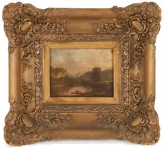 Shaker Ferry- View on Kentucky River by Worthington Whittredge, 1843, oil on paper, sold Jul 2023