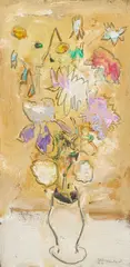 Floral Still Life by Sterling Strauser, oil on board, sold Jul 2023