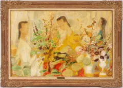 Jeunes Filles aux Bouquets by Le Pho, oil, sold Jul 2023