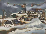Winter, East Stroudsburg PA by Sterling Strauser, oil on board, sold Jan 2023