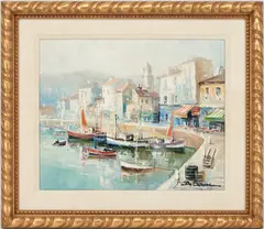 Port de Cagnes by Lucien Delarue, oil on canvas, sold Jan 2023