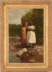 Women by a River, Jamaica by Gilbert Gaul, oil on canvas, sold Jan 2023