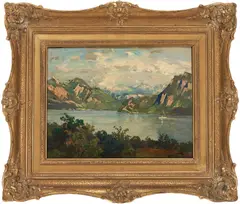 Vierwaldstadter See in Abendlicht by Josef Wopfner, oil on canvas, sold Jan 2023
