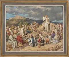 Sermon on the Mount by Fortunino Matania, oil on canvas, sold Oct 2022