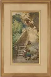 Staircase by Achille De Dominicus, watercolor on paper, sold Jul 2022