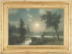 Landscape at Night by Louis E. Delius, watercolor and gouache, sold Jul 2022