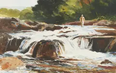 A Fisherman by Chet Reneson, watercolor and gouache on paper, sold Jul 2022